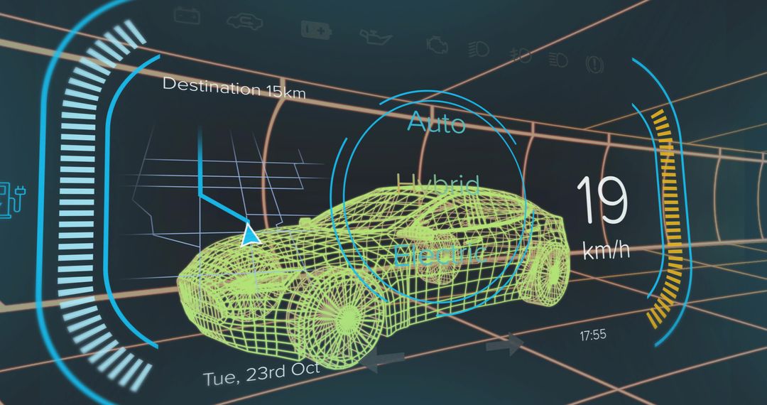 Futuristic Car Interface with Digital Speed and Navigation Elements