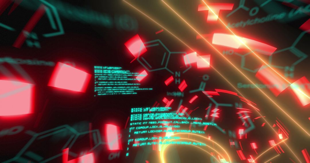 Futuristic Data Streams with Chemical Formulas and Neon Lights