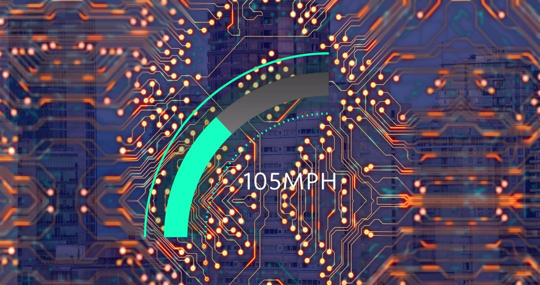 Digital Speedometer Car Interface Overlaid on Cityscape