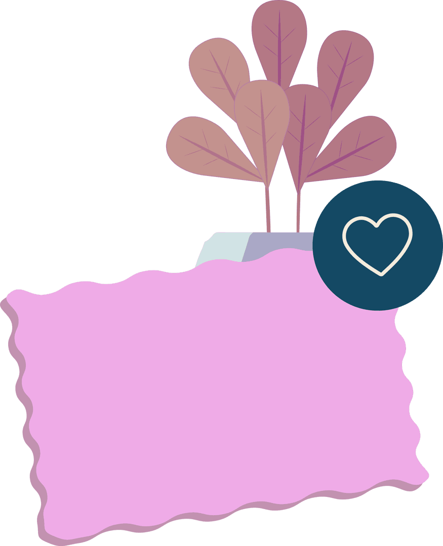 Pink-Leafed Botanical with Heart Icon on Transparent Background