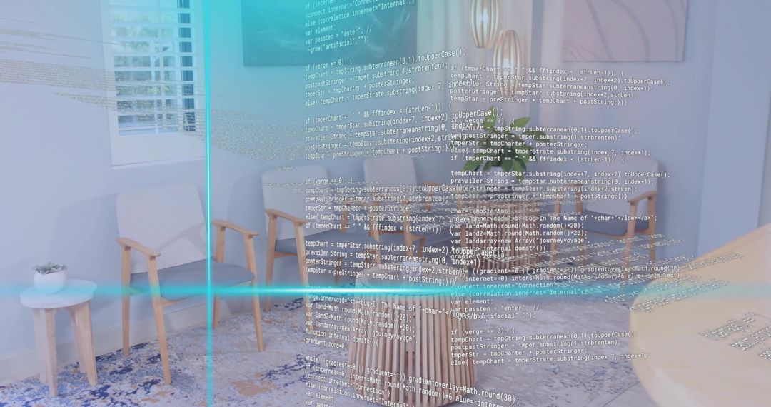 Augmented Reality Code Overlaid on Modern Lounge
