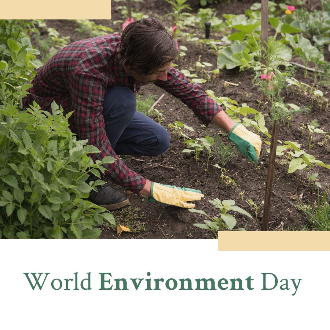 Caucasian Young Man Gardening on World Environment Day