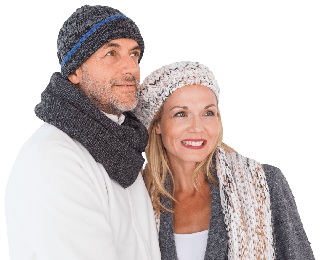 Cheerful Couple in Warm Clothing with Transparent Background