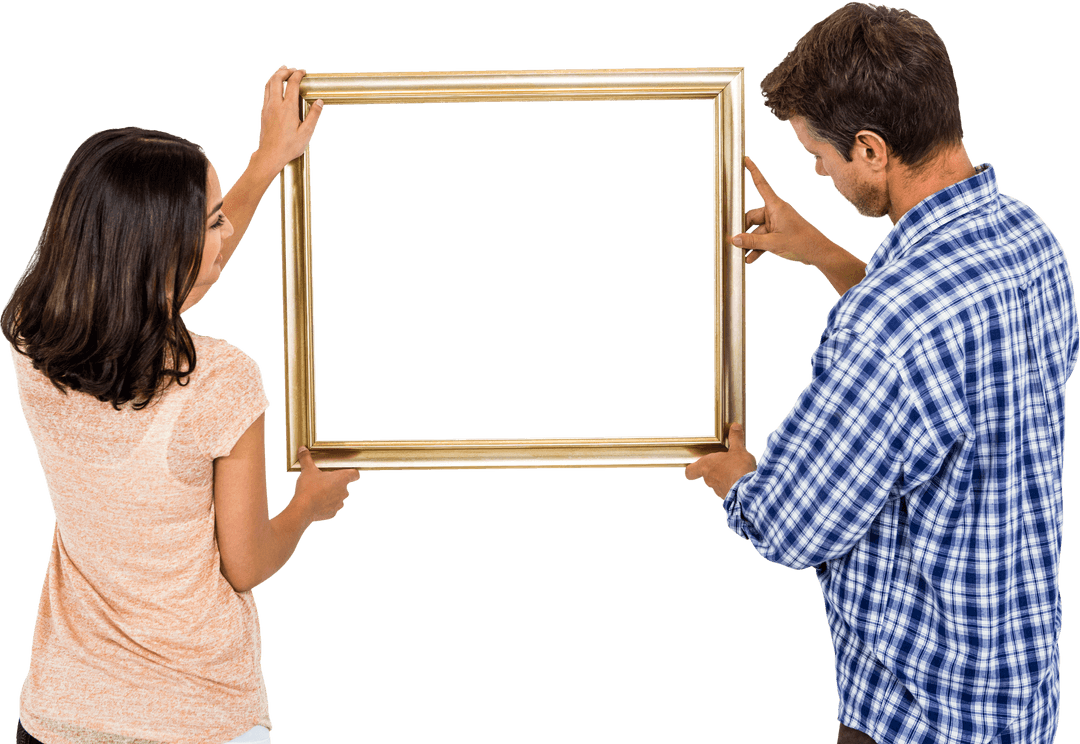 Couple Holding Empty Transparent Picture Frame