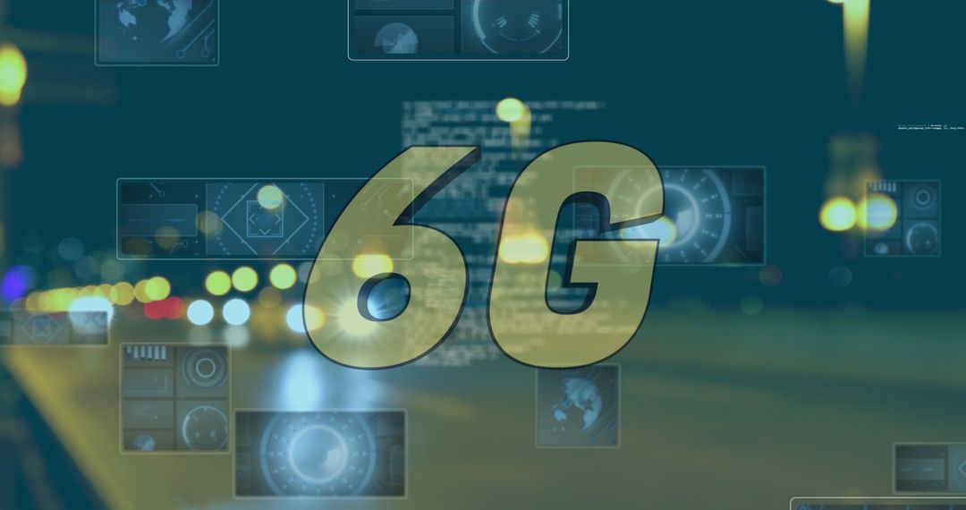 6G Technology Concept with Futuristic Interfaces and Road Traffic