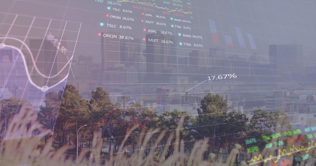 Mixed Urban Landscape with Data Visualization Overlays