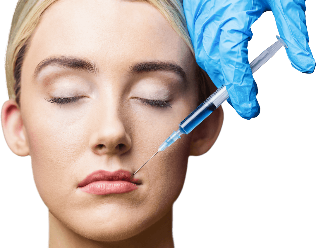 Woman Receiving Botox Injection for Lip Enhancement with Transparent Background