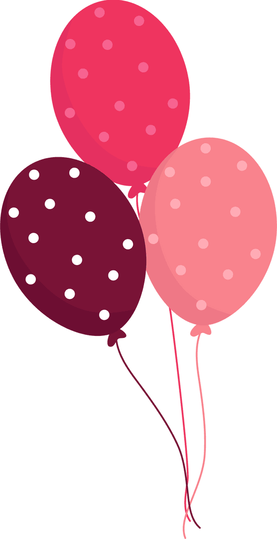 Burgundy and Pink Polka Dot Balloons on Transparent Background