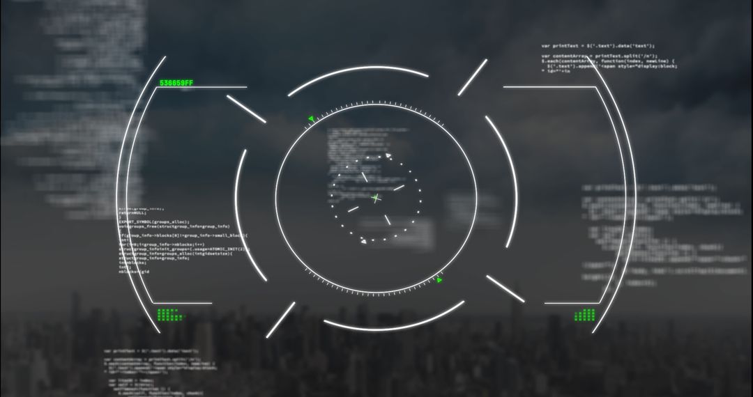Digital Target Interface Overlay on Cityscape Background