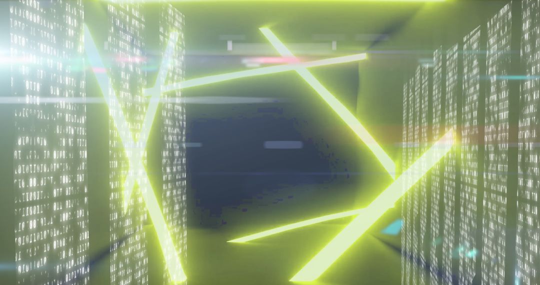 Neon Glowing Green QR Code with Data Screens Concept