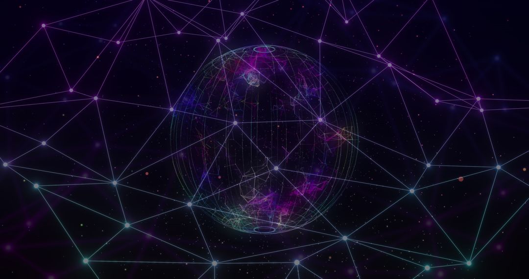 Digital Network with Glowing Nodes and Global Connections