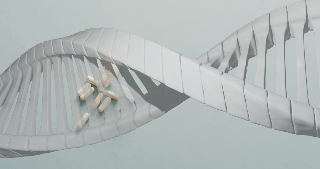 DNA Strand with Pills Representing Genetics and Medicine Intersection