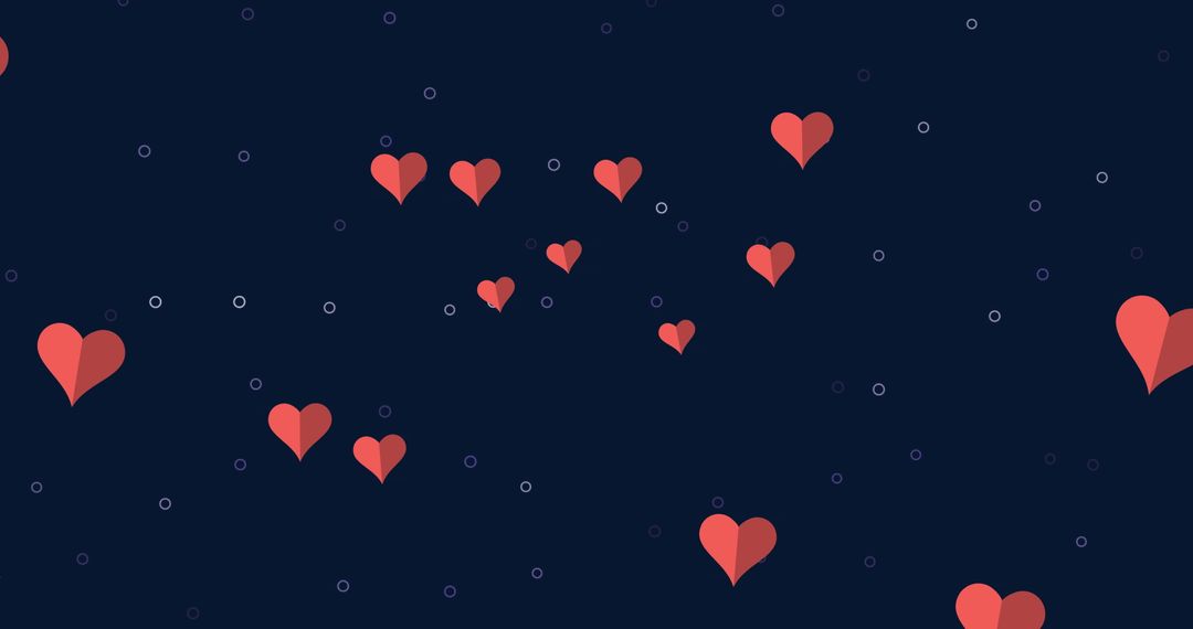 Floating Red Hearts on Dark Background with Delicate Circles