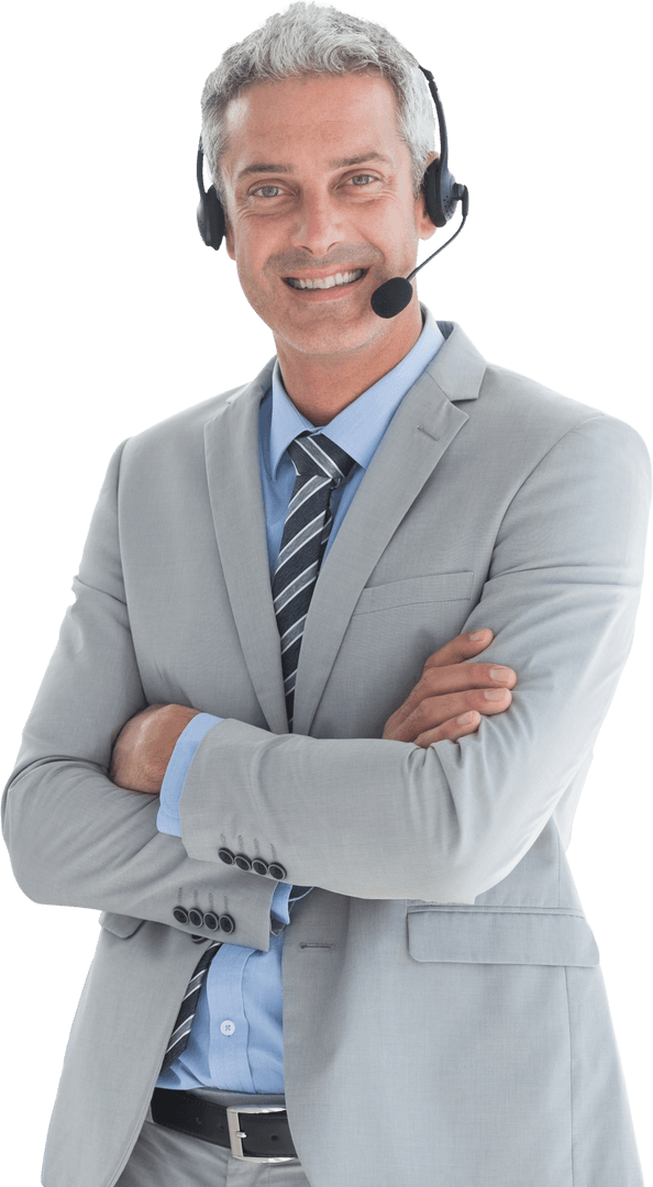 Confident Businessman with Headset Transparent Background