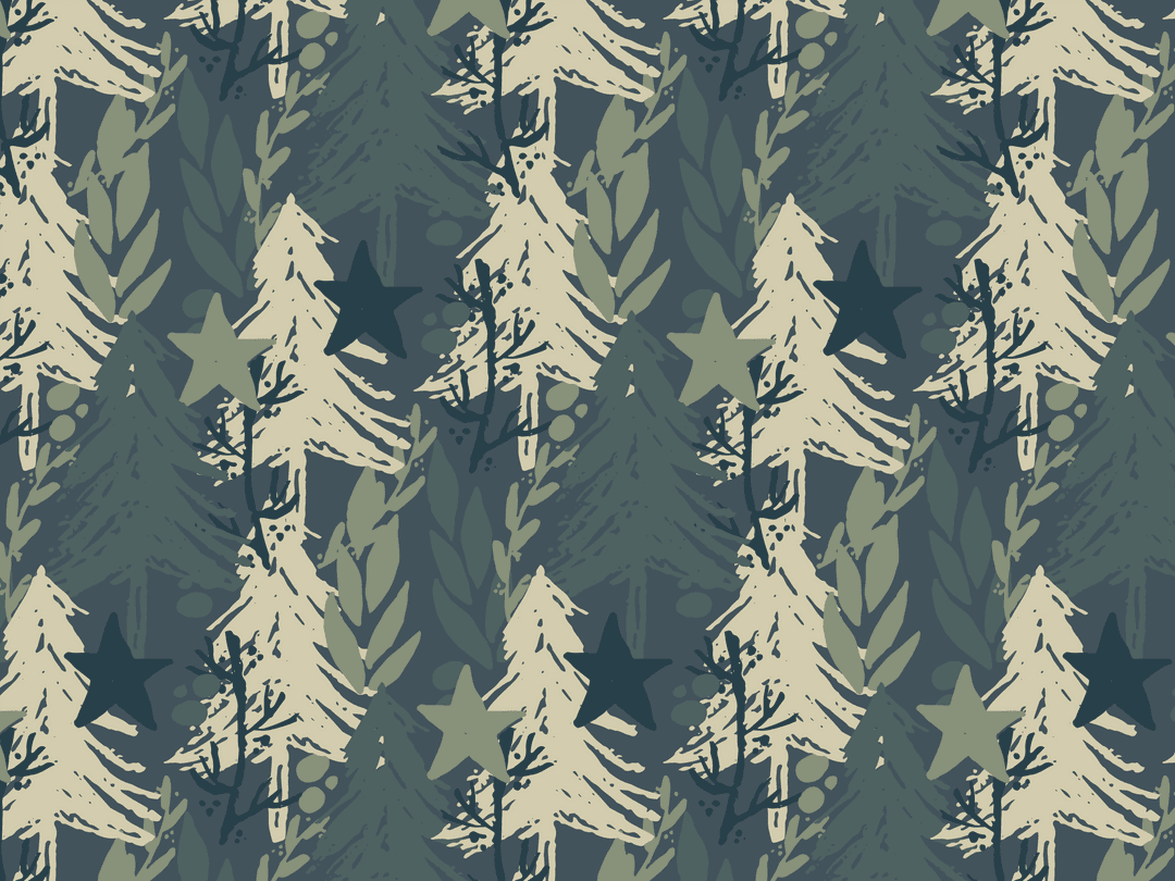 Transparent Scandinavian Forest Background with Stars and Fir Trees