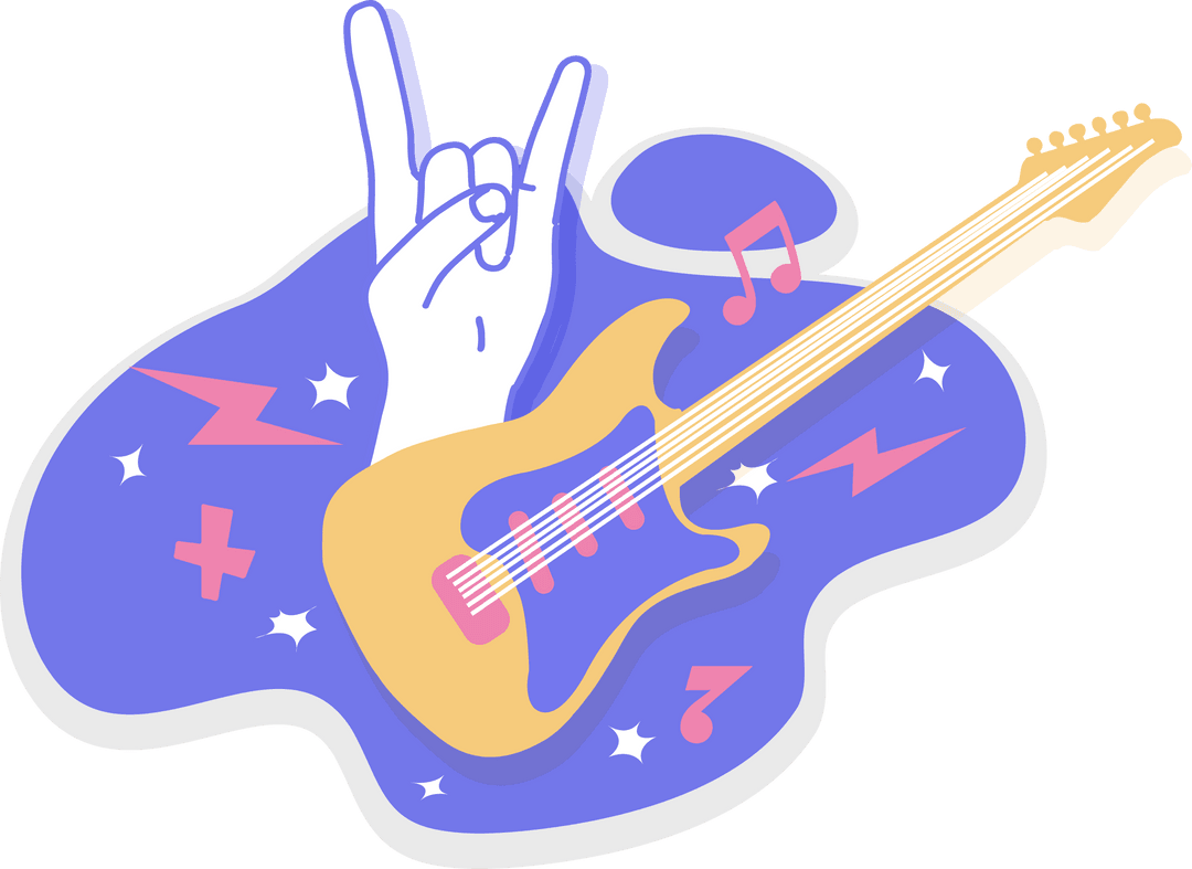 Energetic Guitar with Rock Gesture on Transparent Background