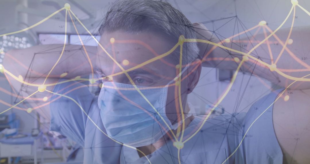Senior Doctor Adjusting Mask in High-Tech Operating Room