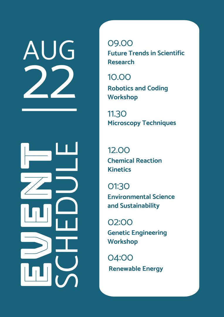 Science and Innovation Event Schedule for August 22 - Download Free Stock Templates Pikwizard.com