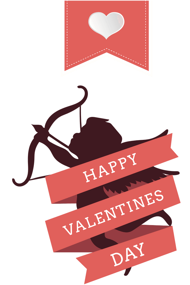 Valentine's Cupid Silhouette with Heart Banner on Transparent Background