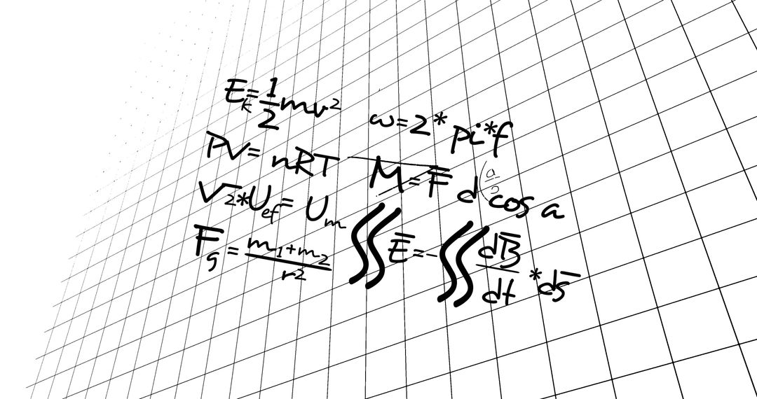Mathematical Formulas Overlaying Grid Background in 3D Space