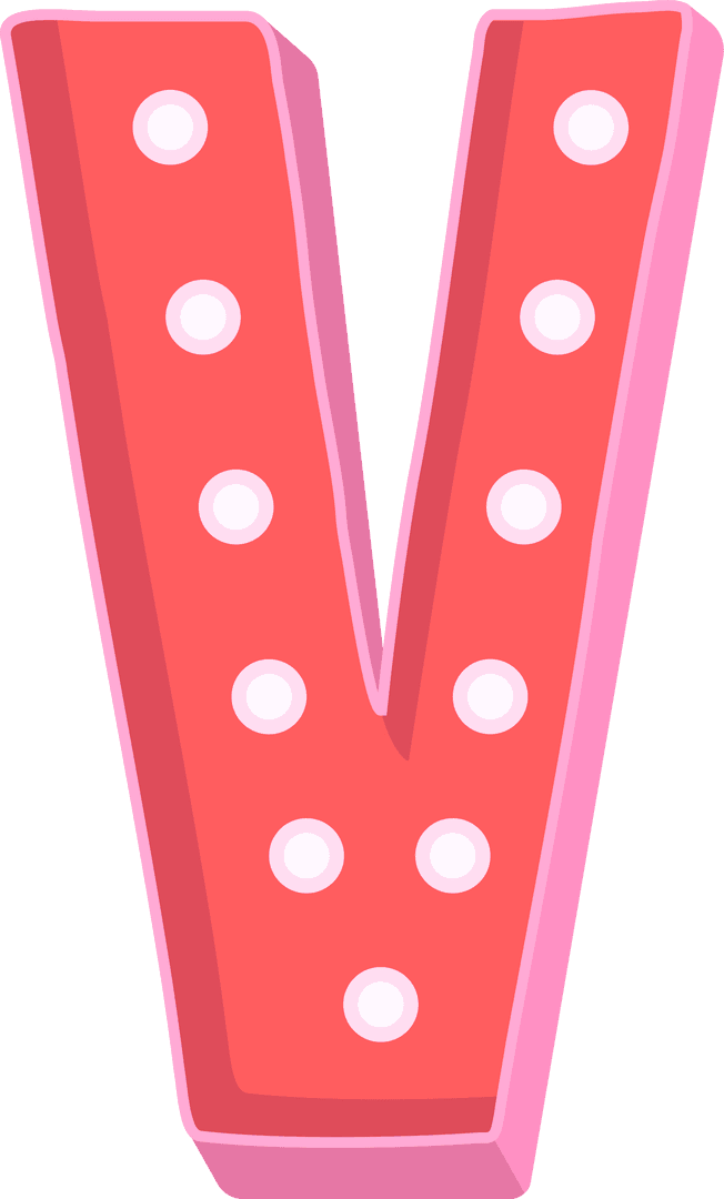 3D Stylized Marquee Letter V with Glowing Bulbs on Transparent