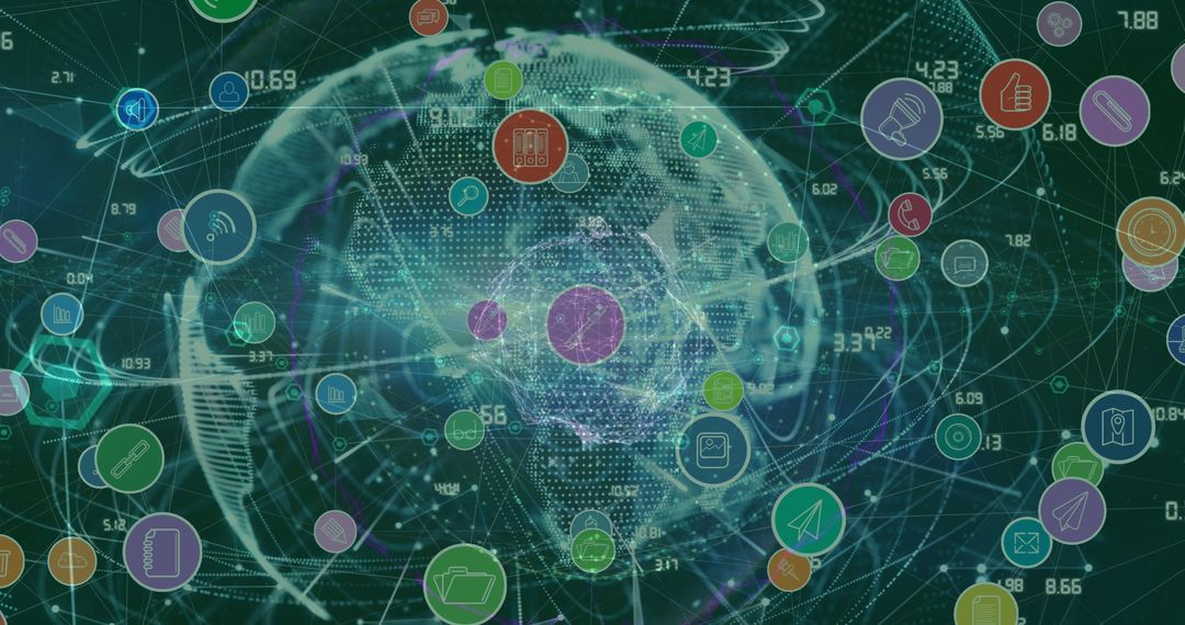 Digital Data Streams Flowing Around Virtual Globe