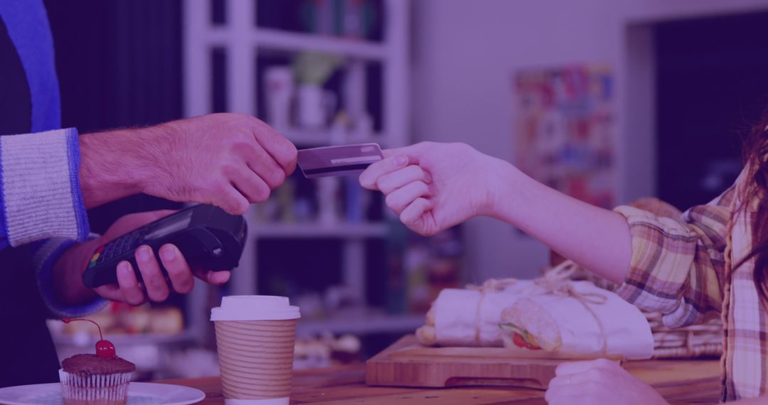 Contactless Payment: Customer Tapping Card in Cafe