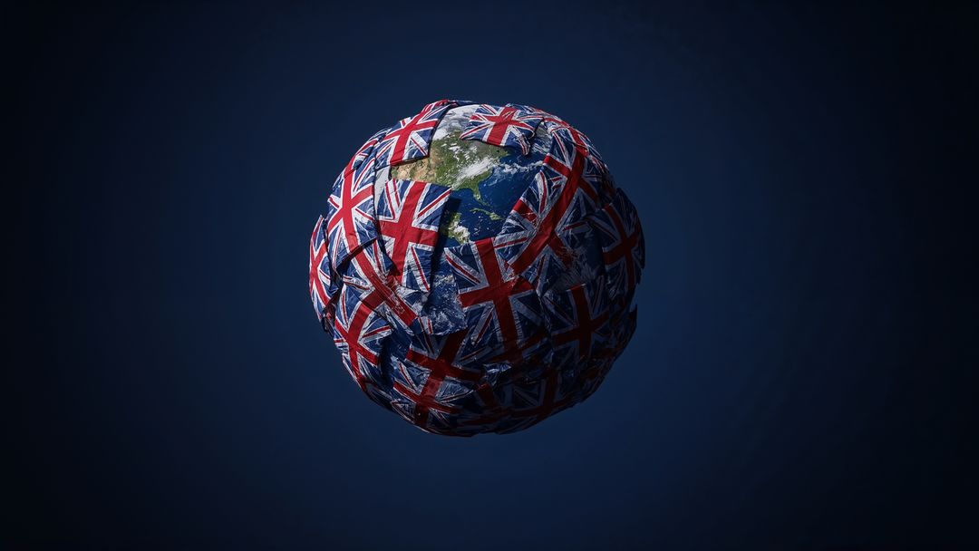 Earth encircled by british empire flags representing global patriotism