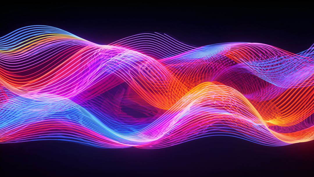 Neon Ribbon Waves Flowing in Vivid Gradient Lines Abstract Digital Background