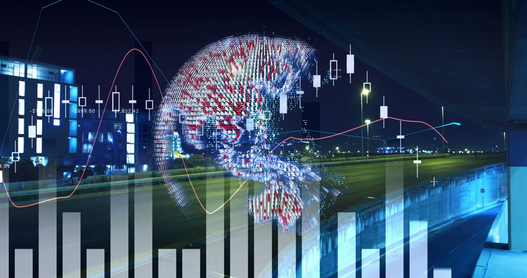 Digital Globe with Global Business Data Over Cityscape