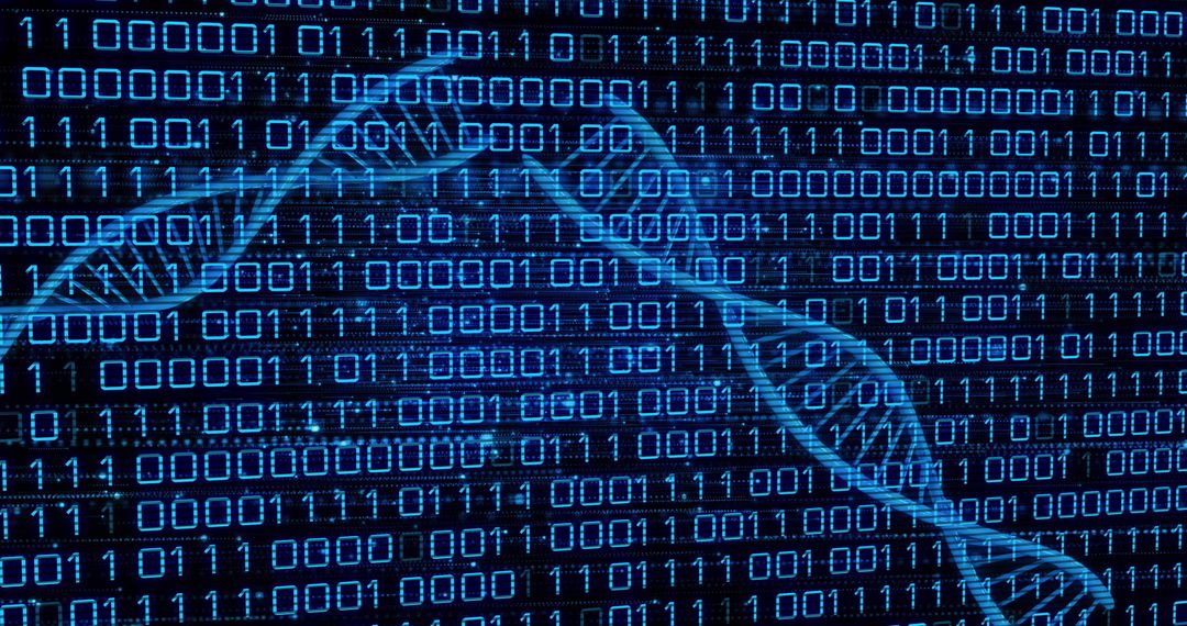 DNA Strands with Binary Code Overlay