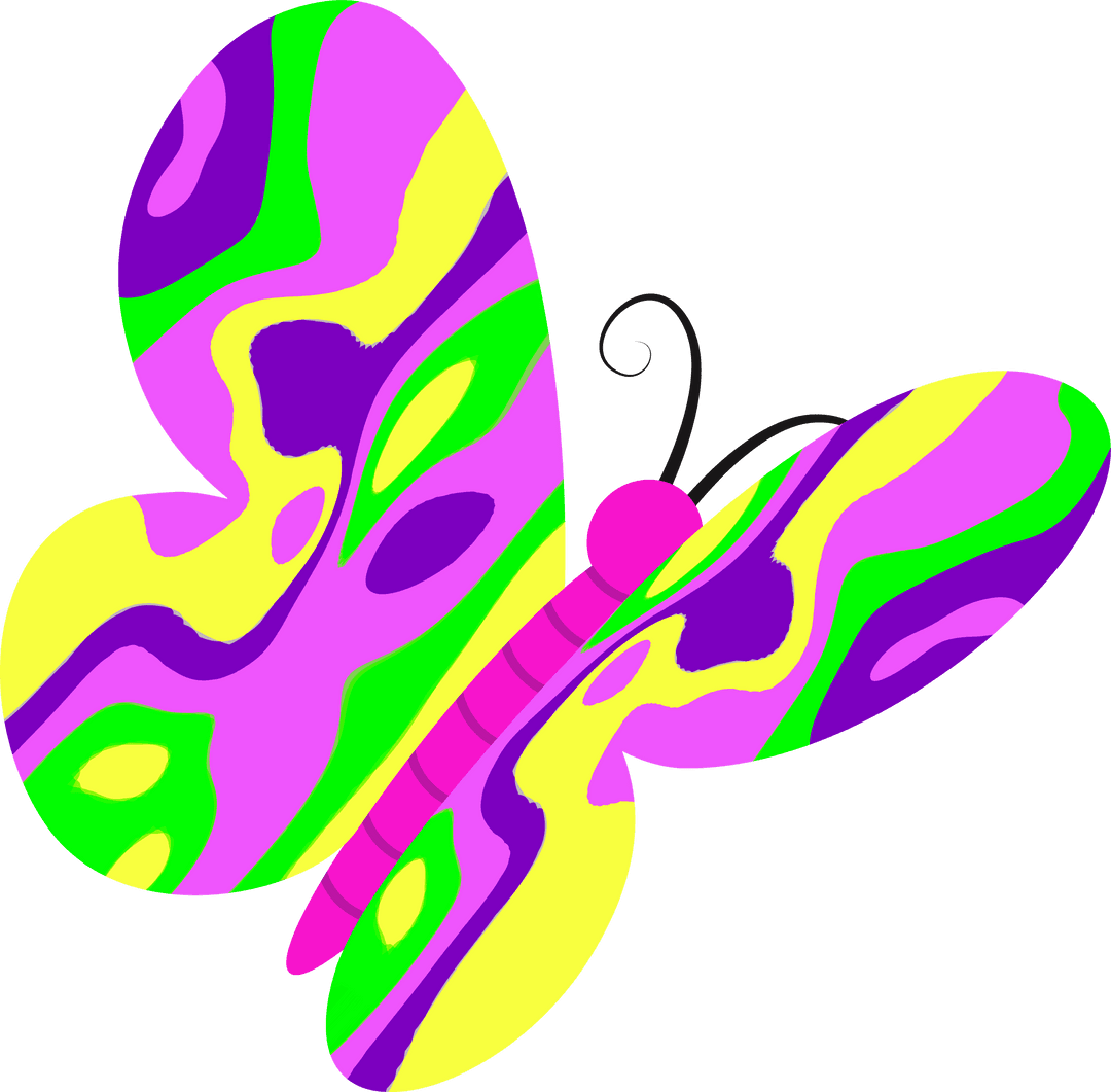 Vibrant Cartoon Butterfly in Flat Design on Transparent Background