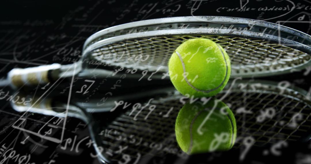Tennis Racket and Ball with Overlay of Math Equations