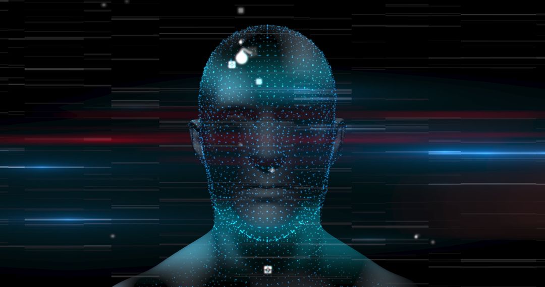 Digital Human Head with Glowing Data Connections