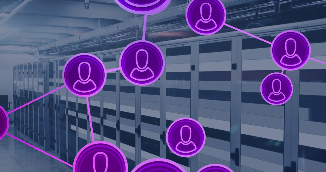 Network Connections in Data Center with Digital Icons