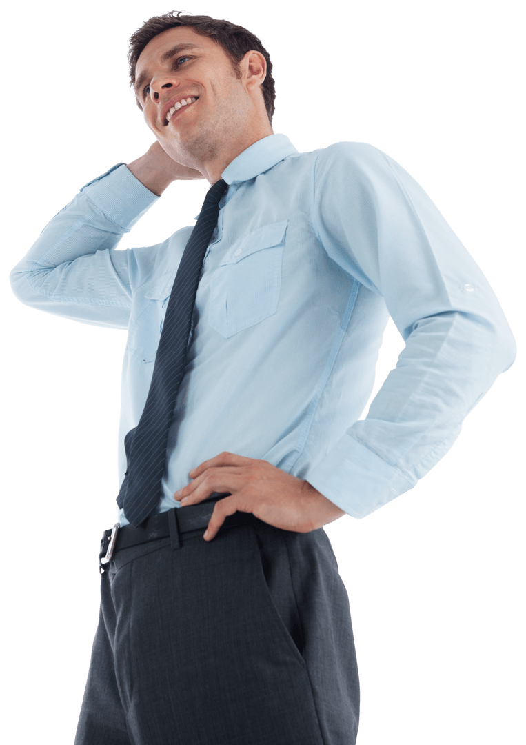 Transparent Smiling Businessman Posing Thoughtfully