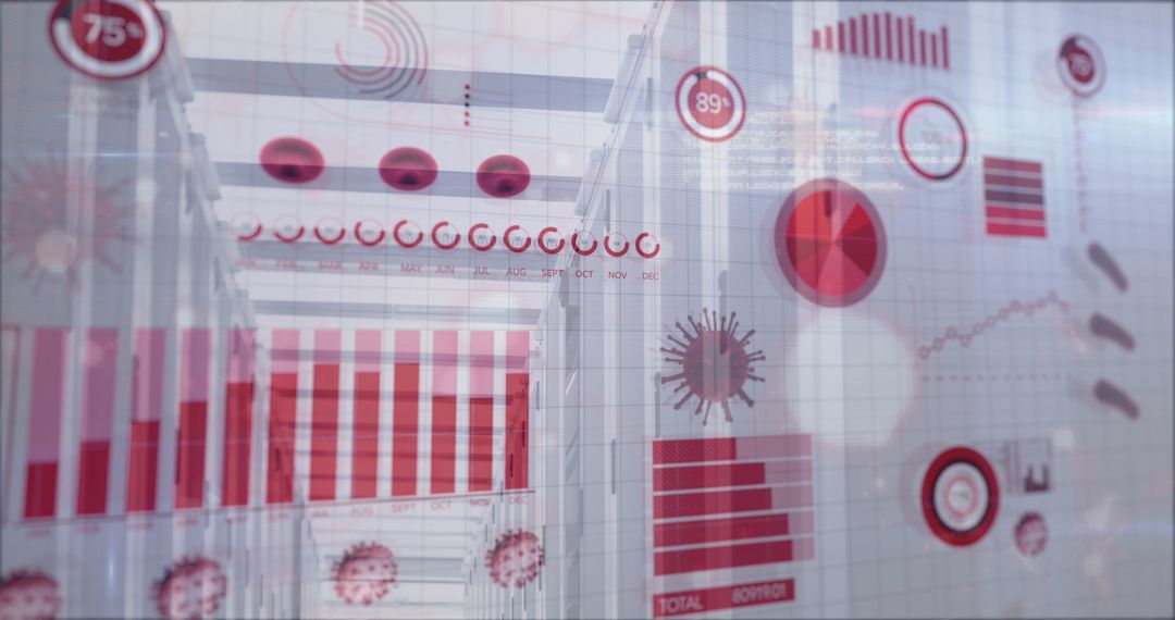 Digital Interface with Health Data Overlaid on Server Room