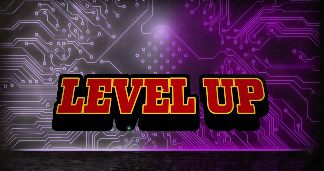 Level Up Text Over Digital Circuit Background