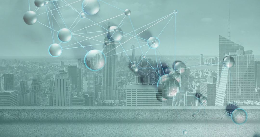 Abstract Spheres and Lines Illustrating Urban Tech Connectivity Skyline