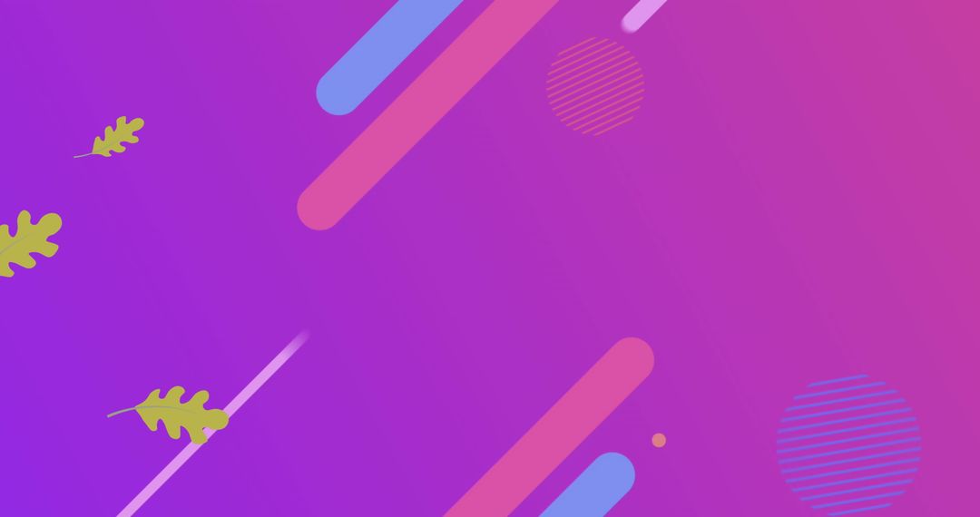 Abstract Geometric Shapes with Leaves on Purple Background