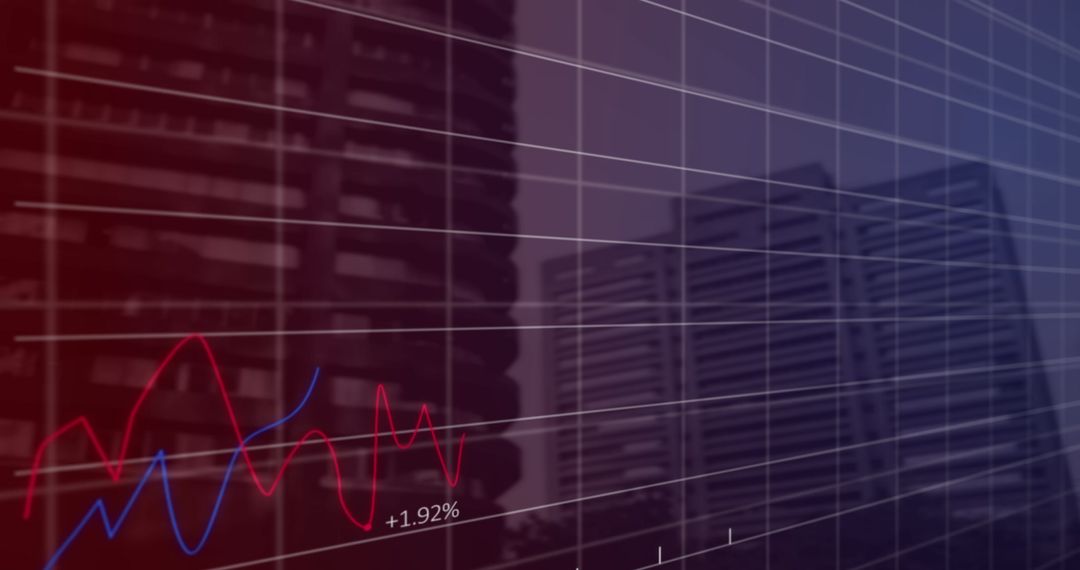 Financial Data Visualization Overlay with City Skyline Background