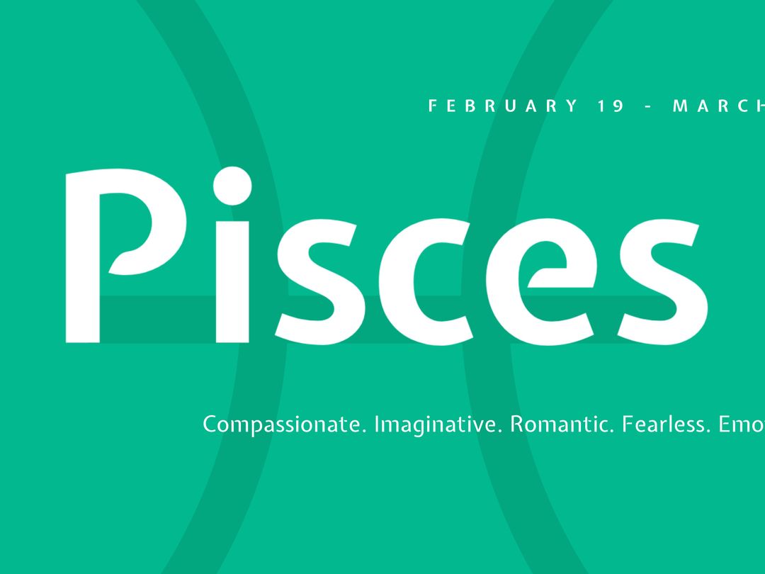 Pisces Zodiac Sign Typography on Teal Background