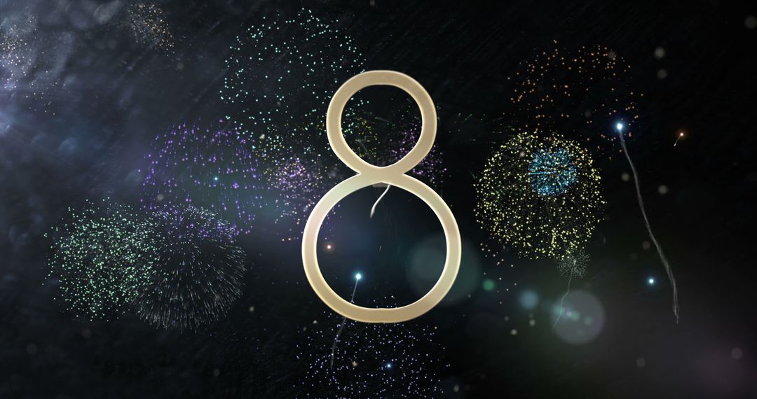 Bright Number Eight with Vibrant Fireworks Celebration