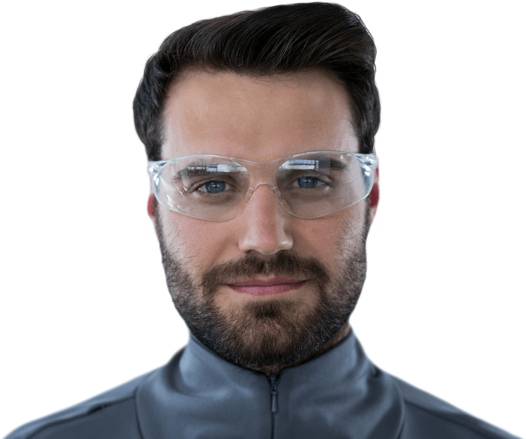 Transparent Close-up of Man Wearing Protective Eyewear