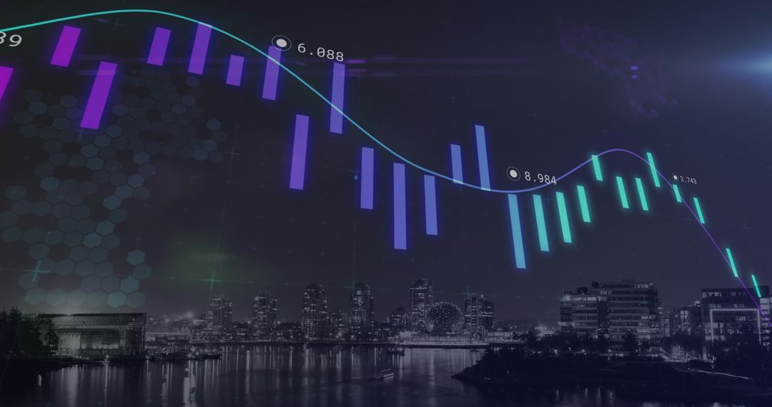 Financial Data Graphics with Stunning Night Cityscape