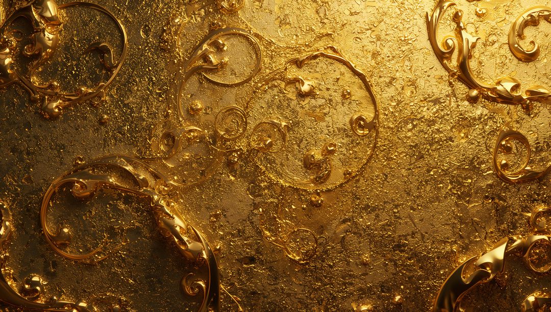 Opulent Gold Scrollwork on Textured Metal with Baroque Flourishes