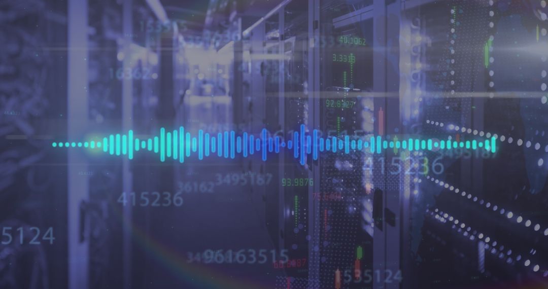 Digital Interface Overlay with Soundwave and Server Room