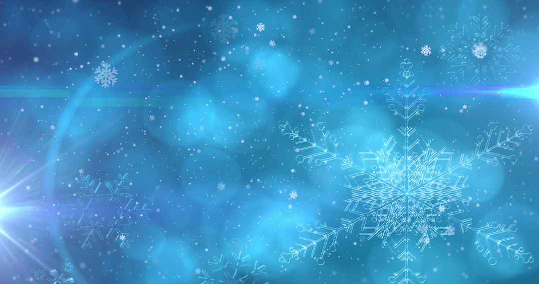 Blue Winter Snowflakes and Bokeh Lights Abstract Background