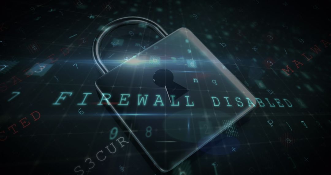 Cybersecurity Lock Over Data Matrix and Firewall Message