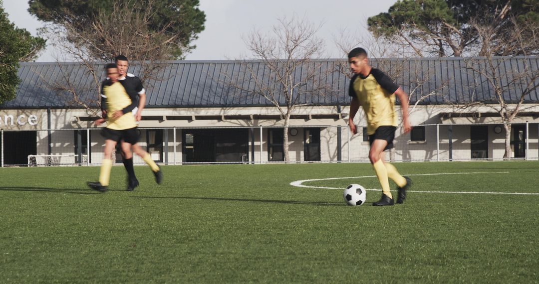 Soccer Players Practicing on Field Before Match Preparation